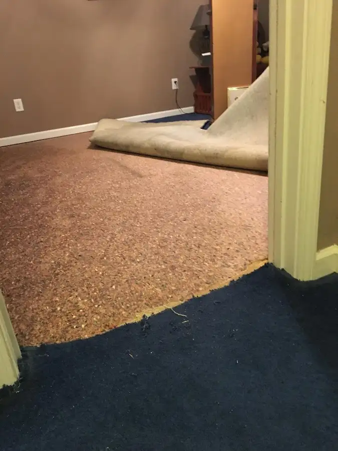 Carpet pad removal revealing water damage during Drying & Dehumidification in California City